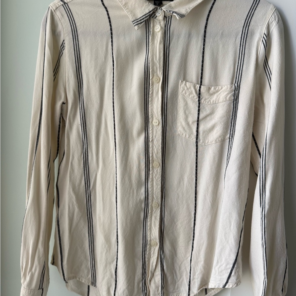 Sanctuary Cream Button-Down Shirt with Black Stripes
